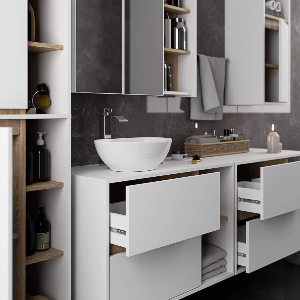 Mobile bagno sospeso senza lavabo VAMI Bianco, Sonoma Quercia 90 cm 2 cassetti 90x45,5x60 cm