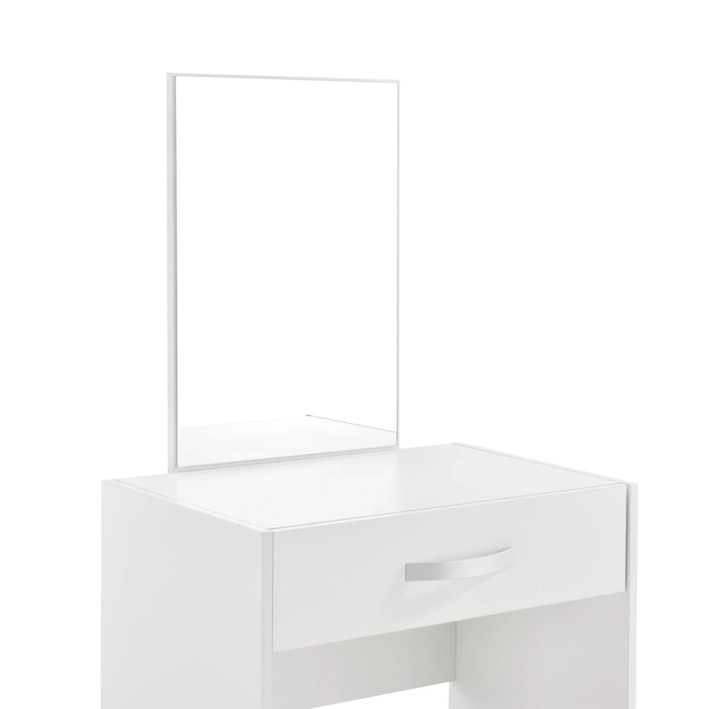 Toeletta con specchio cassetto sgabello cassettiera da parrucchiere 132 cm bianco 03_0005019