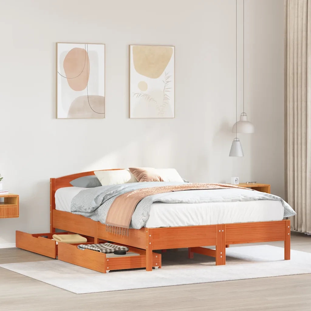 Giroletto senza Materasso-Struttura Letto Marrone Cera 140x200cm Massello Pino 779986