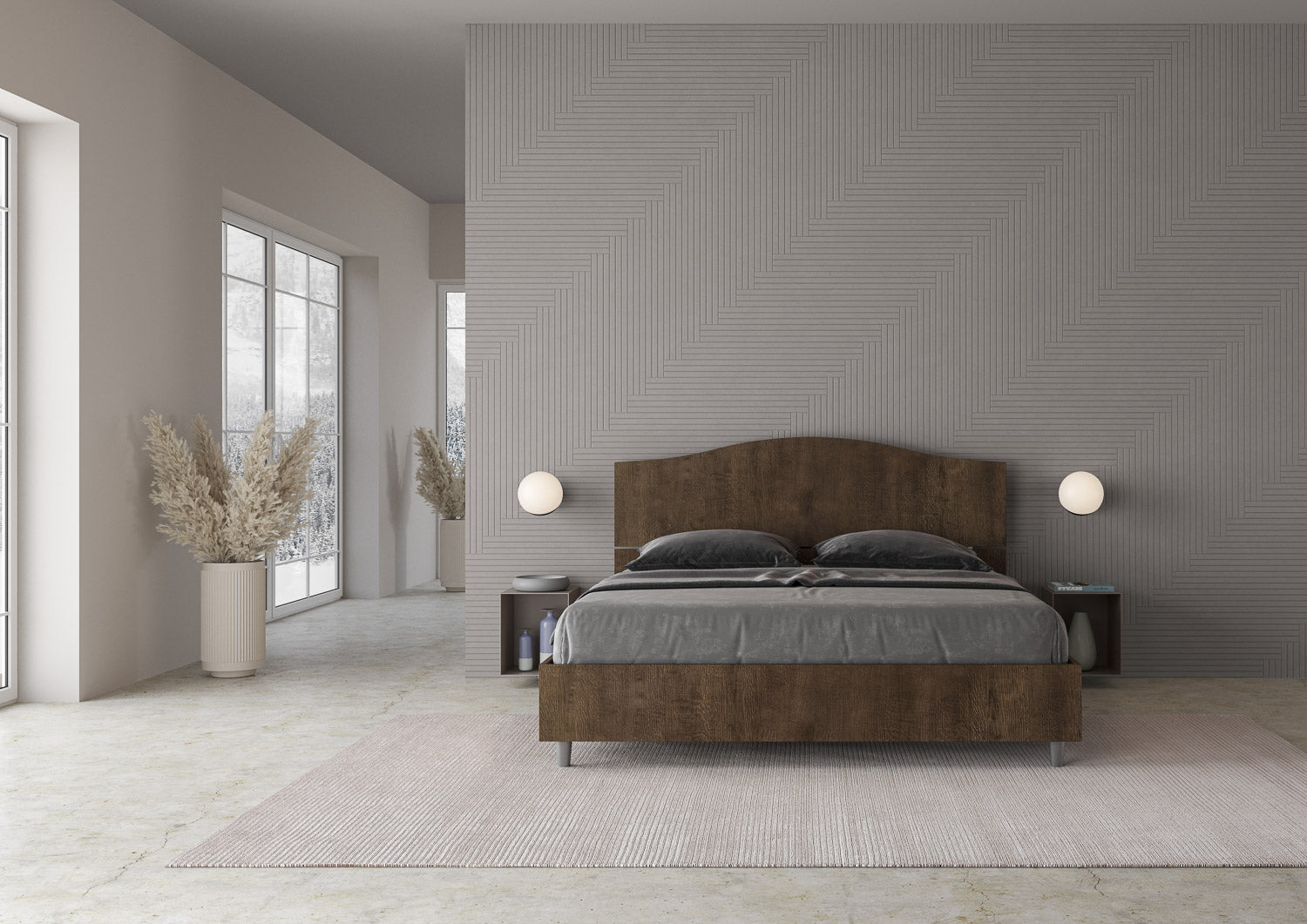 Letto Matrimoniale 160x200 cm con Rete e Contenitore Alzata Comoda Testata Sagomata Dores Noce