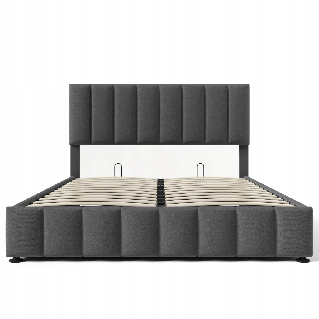 Letto imbottito 140x200 - Xylo - Idraulico, grigio, con materasso
