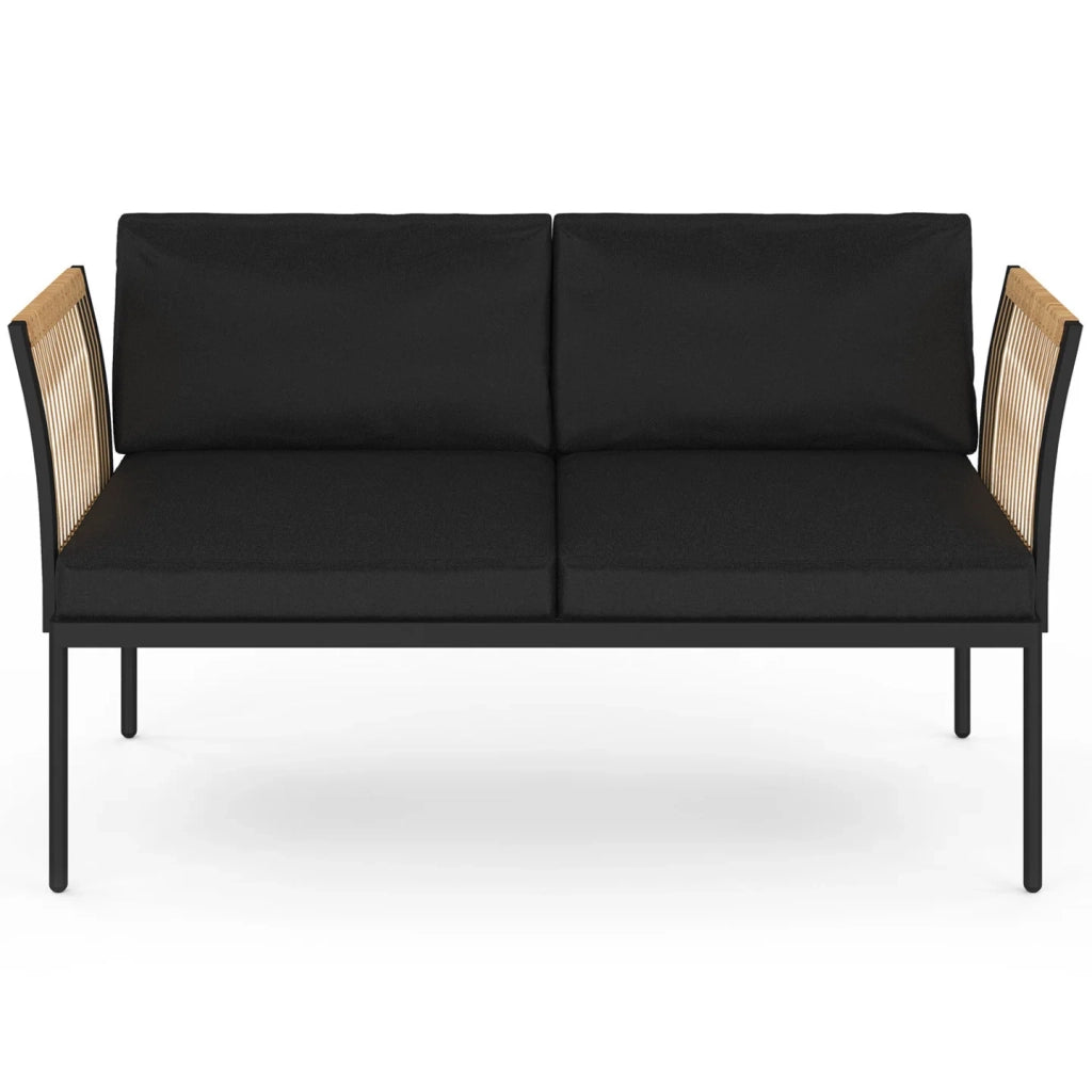 IDMarket - Set di mobili da giardino modulari bassi RIO 4 posti struttura in metallo nero, cordame effetto rattan chiaro con cuscini neri