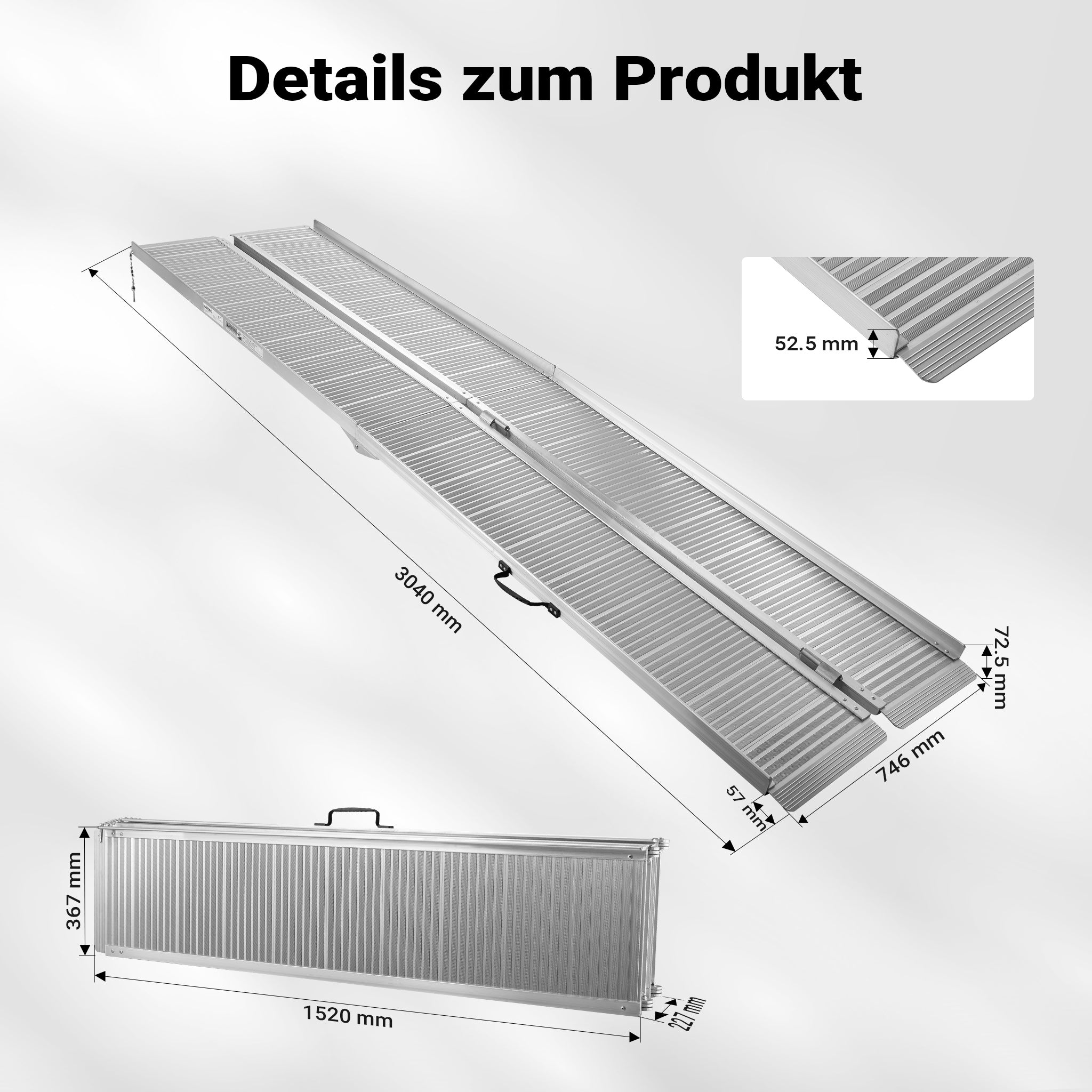 Rampa a valigia per sedia a rotelle, pieghevole mobile antiscivolo, in alluminio 303cm 270kg
