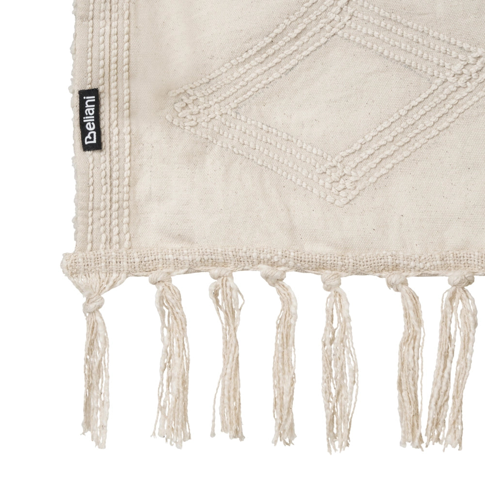 Coperta Beige Cotone 200 x 220 cm Grande Coperta Letto Lancio Ciuffo Stile Boho