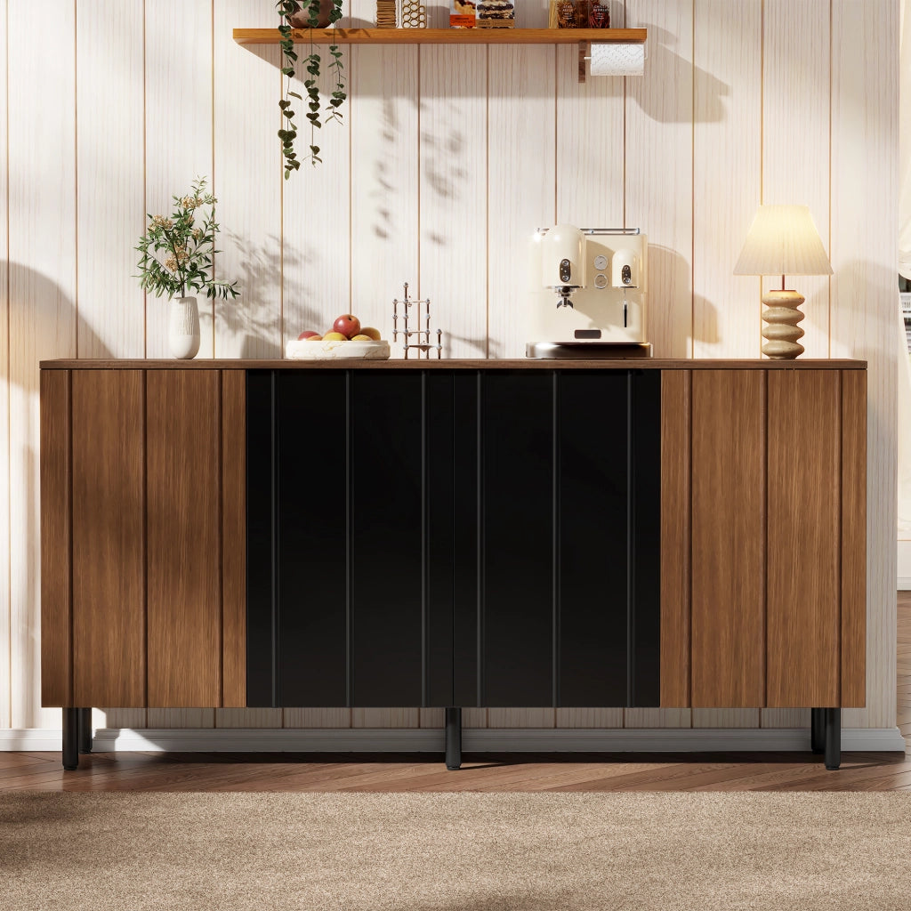 Credenza con 4 ante e ripiani regolabili per sala da pranzo in truciolare walnut 160×35×80 cm