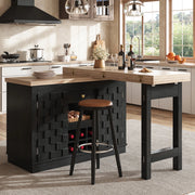 Mobile contenitore girevole 360° con tavolo estensibile, porta vini e cassetti in MDF nero 120 × 197 × 40 × 74,2 cm