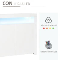 Mobiletto Salvaspazio Multiuso per Ingresso, Salotto o Bagno in Legno Bianco, con Luci LED Colorate, 107x35x97cm