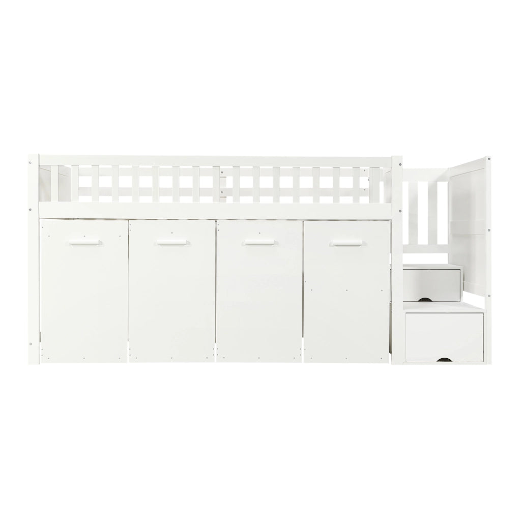 DESMIU Letto a castello 90 × 200 cm 2 posti con scrivania, armadio e vani, senza materasso, bianco