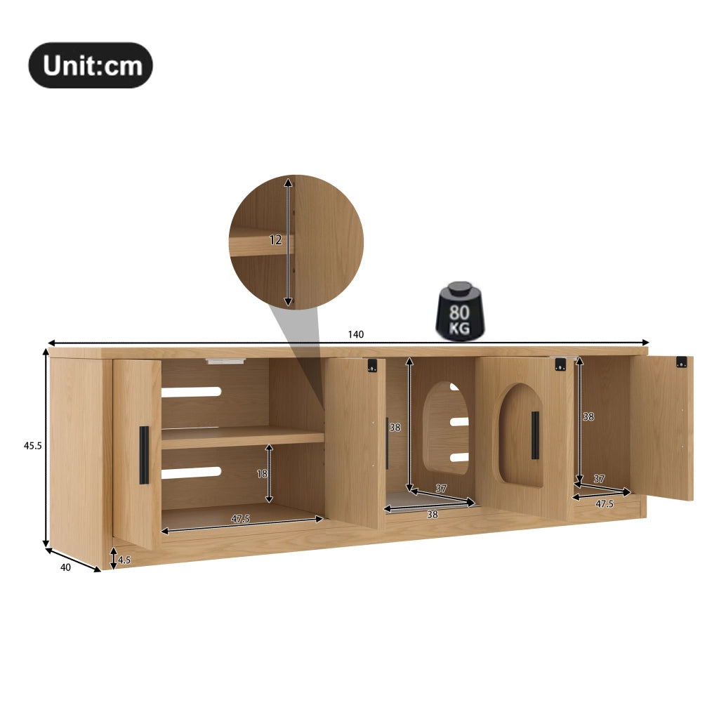 Mobile multifunzionale 4 in 1 per gatti e ingresso, effetto rovere, 140 x 40 x 45,5 cm