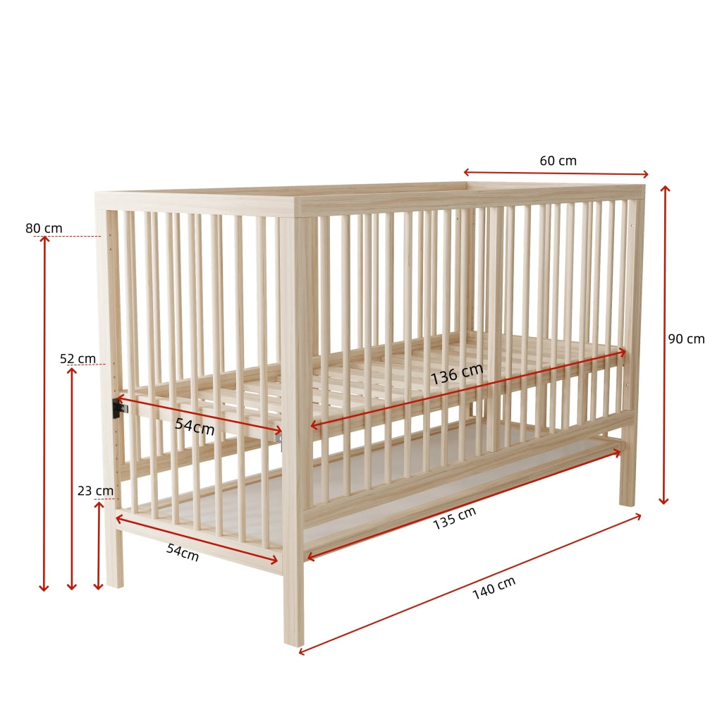 Letto per bambini 140 × 60 cm convertibile in letto laterale e scrivania, senza materasso, legno massiccio naturale