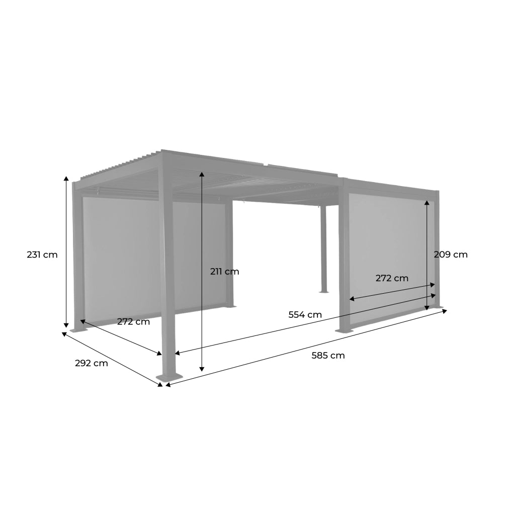 Pergola bioclimatica 3x6m + 2 tende 3m, antracite