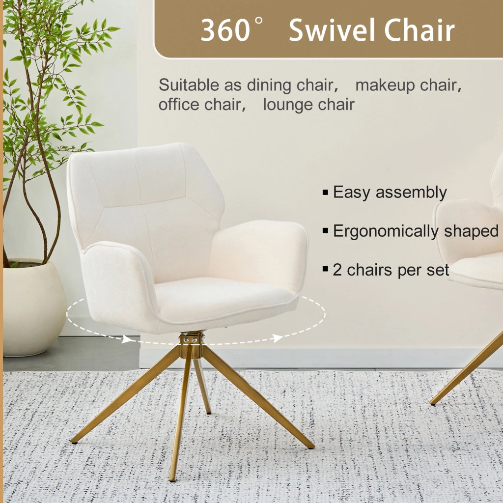 SEDIA Girevole Set da 2 pezzi 60x56x59 cm Chenille Crema