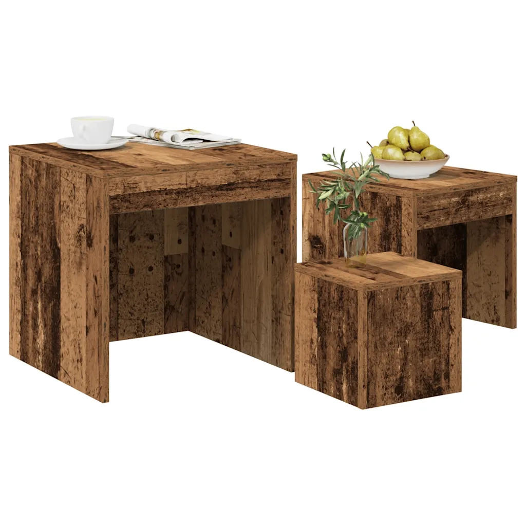 Tavolini Impilabili 3 pz Legno Antico in Legno Multistrato