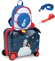 Valigia Cavalcabile per Bambini, 18" Valigia+ 12" Zaino,2 Pezzi, Trolley Bambini Bagaglio a Mano con Ruote Girevoli e Maniglia Retrattile, 2 Cingie Multiuso (Modello 4)