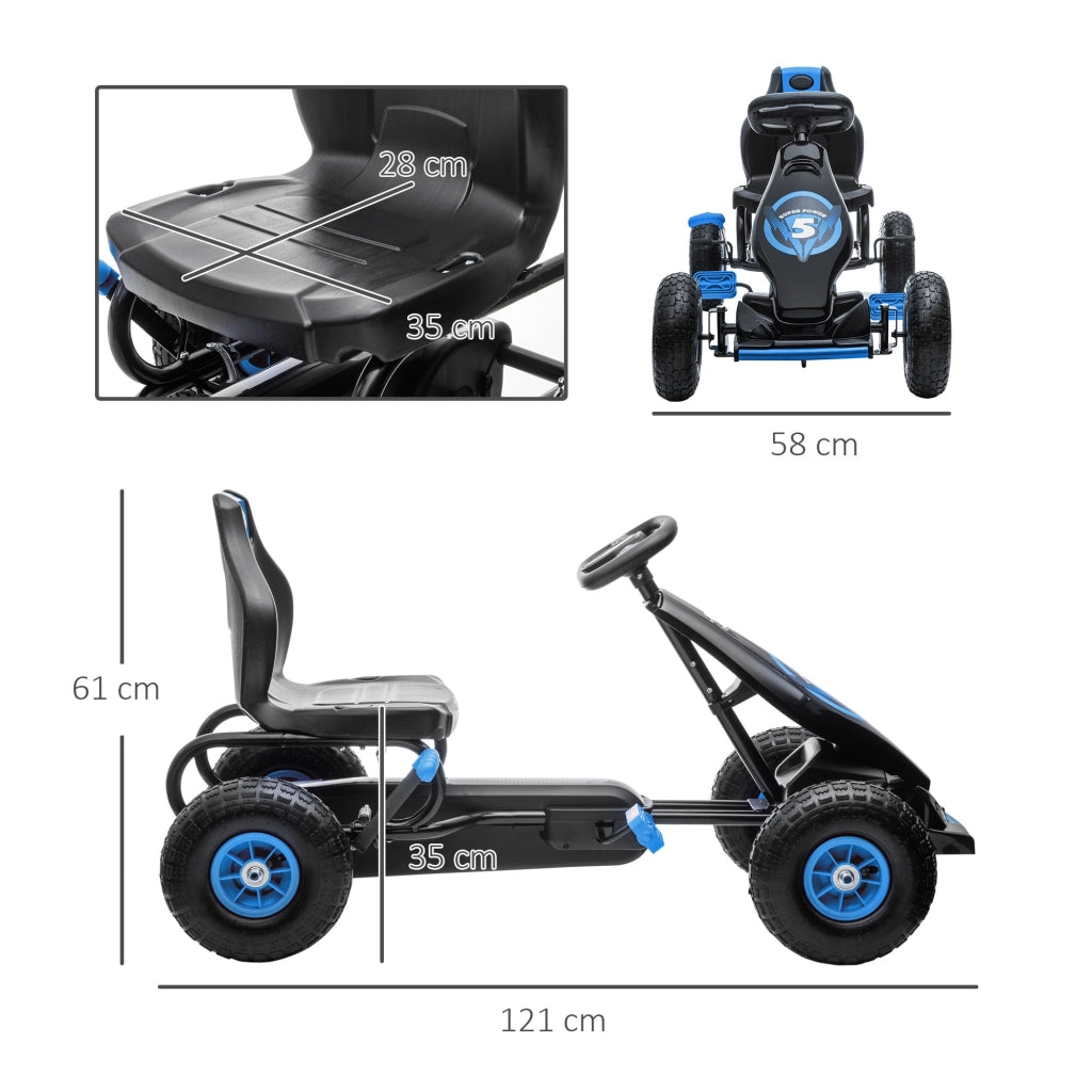 EasyComfort Go Kart a Pedali per Bambini da 5-12 Anni con Sedile Regolabile e Ruote in Gonfiabili, Blu