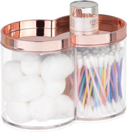 Scatole di plastica, adatte come dispenser per rulli e bastoncini di spugna, stivabili e con coperchio pratico, singola, trasparente/rosa oro.