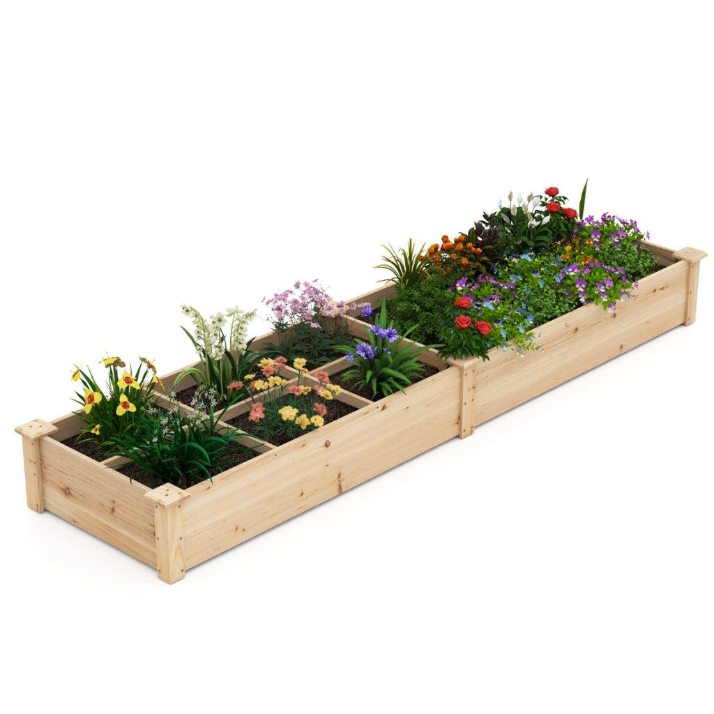 Lettino da giardino elevato in legno con 2 scatole per piante e separatori, Letto da giardino elevato per fiori verdure frutta e erbe Naturale