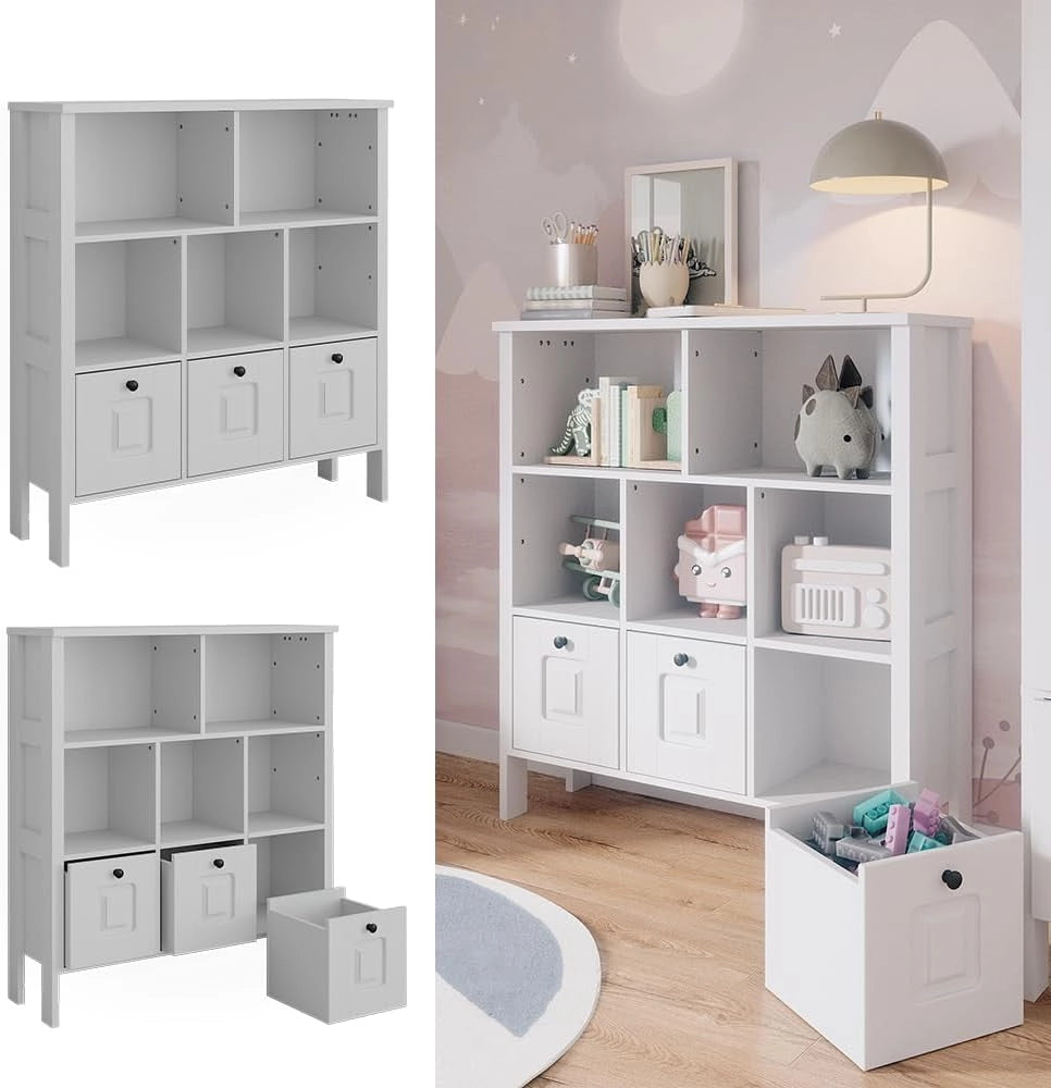 Libreria bambini Ajaton, Bianco, 103.6 x 113.4 cm, combinabile per riporre giocattoli e libri