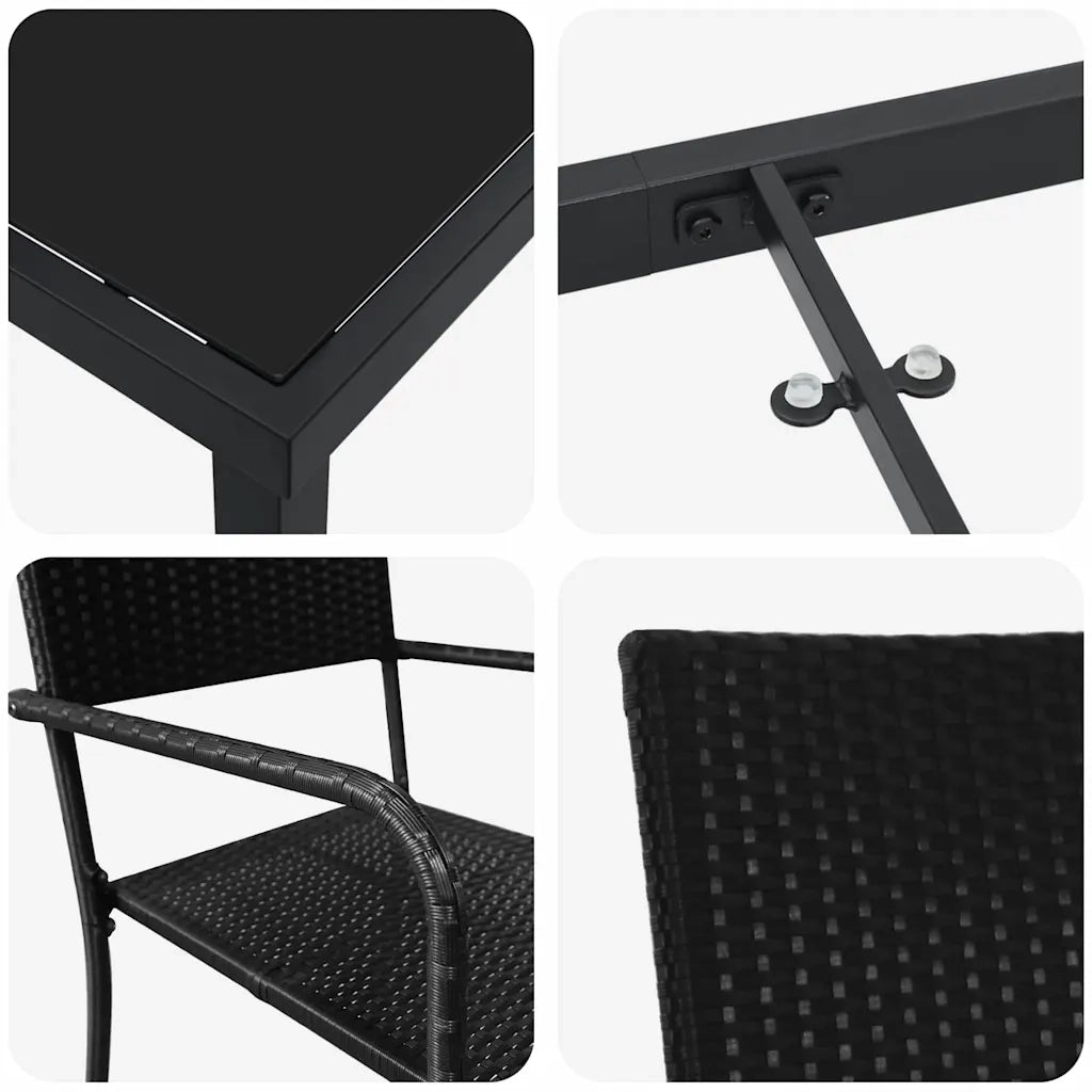 Set da Pranzo per Giardino con cuscino 3 pcs Nero polyrattan 3380036