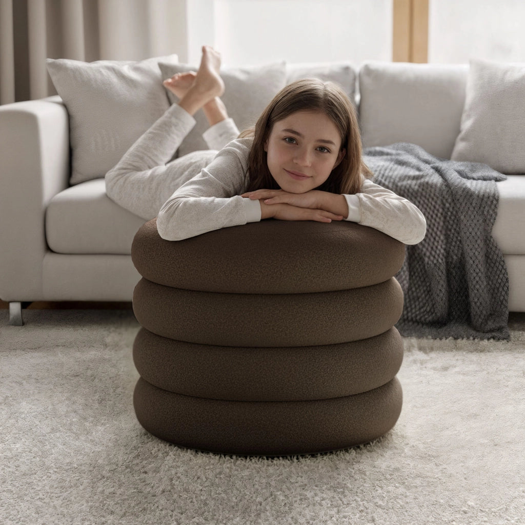 Pouf contenitore cilindrico in tessuto teddy 55 cm MOLLIS Bronzo