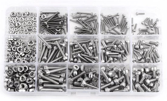 Kit di viti e dadi in acciaio inossidabile SS304 per interno, 480 pezzi, con scatola di conservazione - assortimento di componenti di fissaggio.