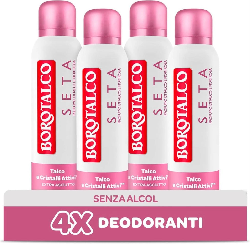BOROTALCO SET 4 PZ DEO SPRAY 150 ML L'UNO NEW SETA PROFMO DI TALCO E FIORI ROSA