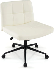 Sedia da Ufficio con Ruote, Sedia Scrivania a Gambe Incrociate Rivestita in Pelle PU, Sedia Ufficio con Altezza e Regolabile Regolabile, Sedai senza Braccioli, Portata 150 kg (Beige)