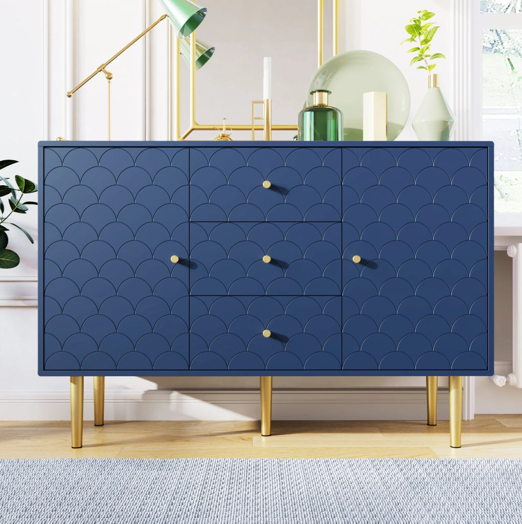 Credenza marina 120 cm con 2 ante, 3 cassetti e ripiano regolabile