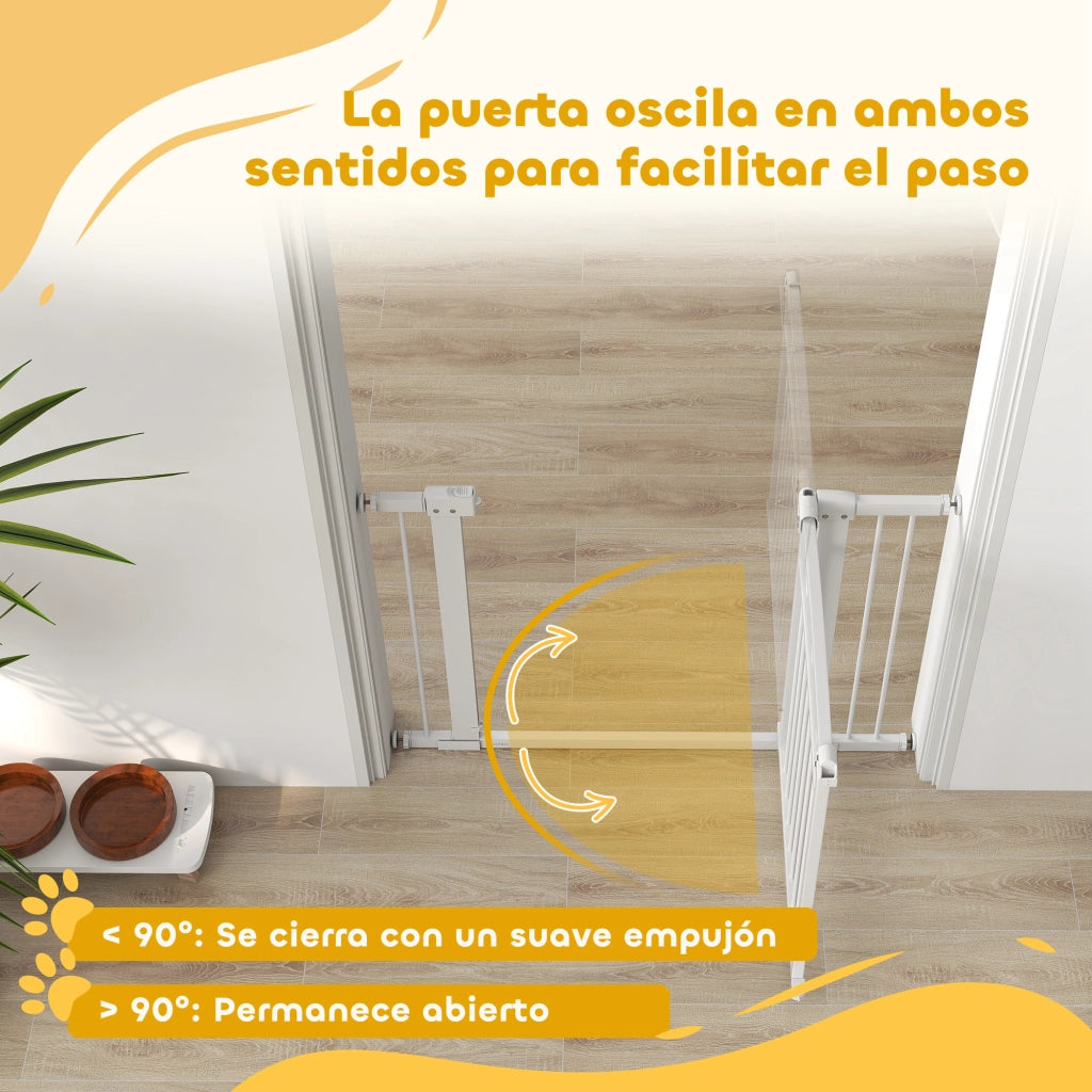 Porta per Cani Regolabile 76-104 cm con Estensioni ¨C Zephmum ¨C Bianco
