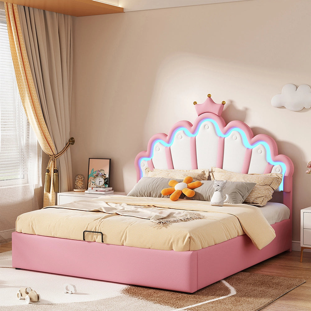 Letto a scomparto 140x200 cm - Xylo - LED regolabile imbottitura morbida rosa