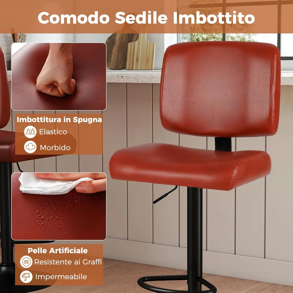 Set di 2 Sgabelli da Bar Moderne Girevoli con Altezza Regolabile | Sedie da Bar con Seduta Imbottita in Pelle, Sgabelli Rivestiti per Banco con Poggiapiedi per Sala da Pranzo e Pub