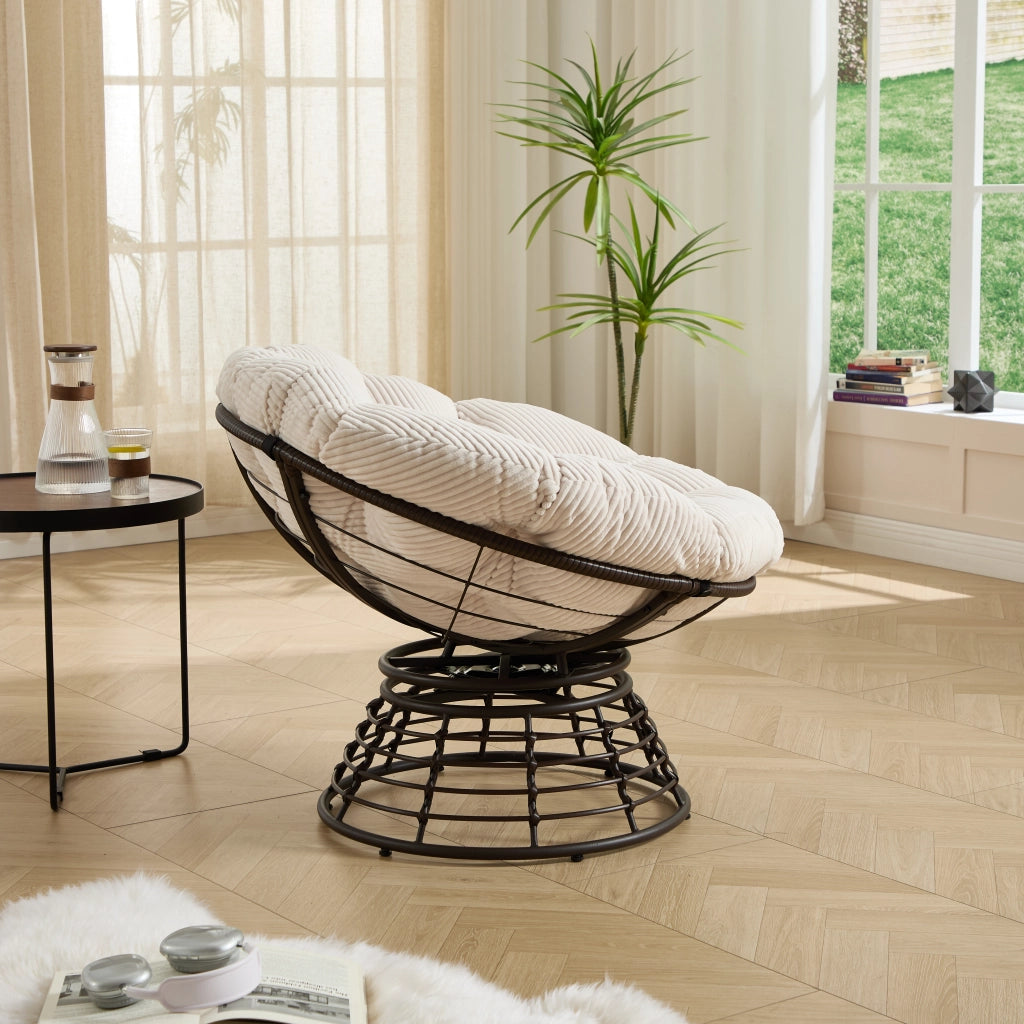 POLTRONA Girevole 92 cm in acciaio e PE rattan Bianca