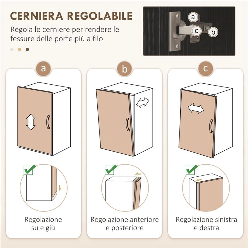 MOBILE DISPENSA CUCINA IN LEGNO A 9 RIPIANI REGOLABILI CON ANTE IN VETRO 76X36X160 CM NERO E COLOR LEGNO