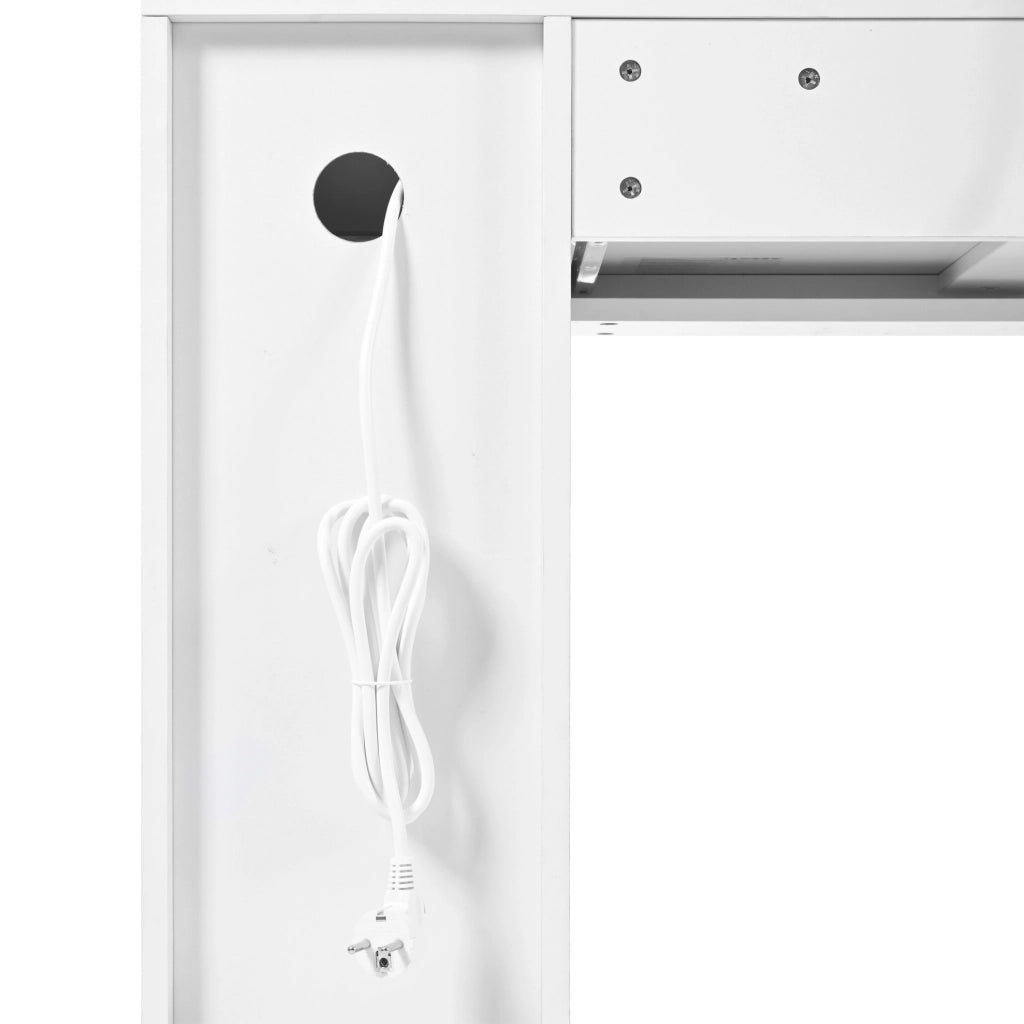 Toeletta ULEVR 105x40x152 cm con specchio LED, 6 cassetti, 4 ante e prese USB/Type-C, bianca