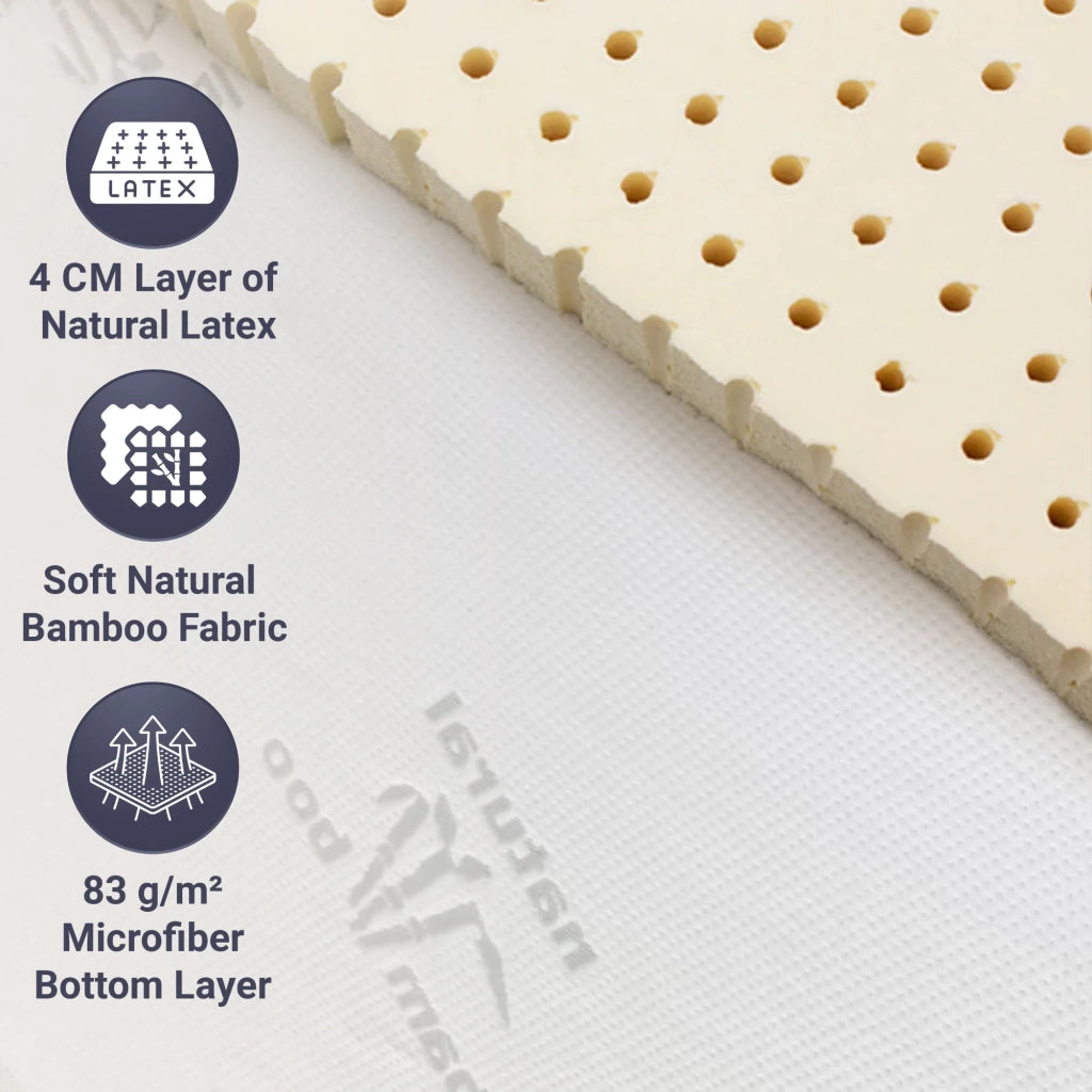 Topper Singolo 100x200 cm in Lattice Naturale, Sfoderabile 5 cm | Tessuto in Bamboo Traspirante e Anallergico | Elastici di fissaggio agli Angoli | Correttore per Materasso