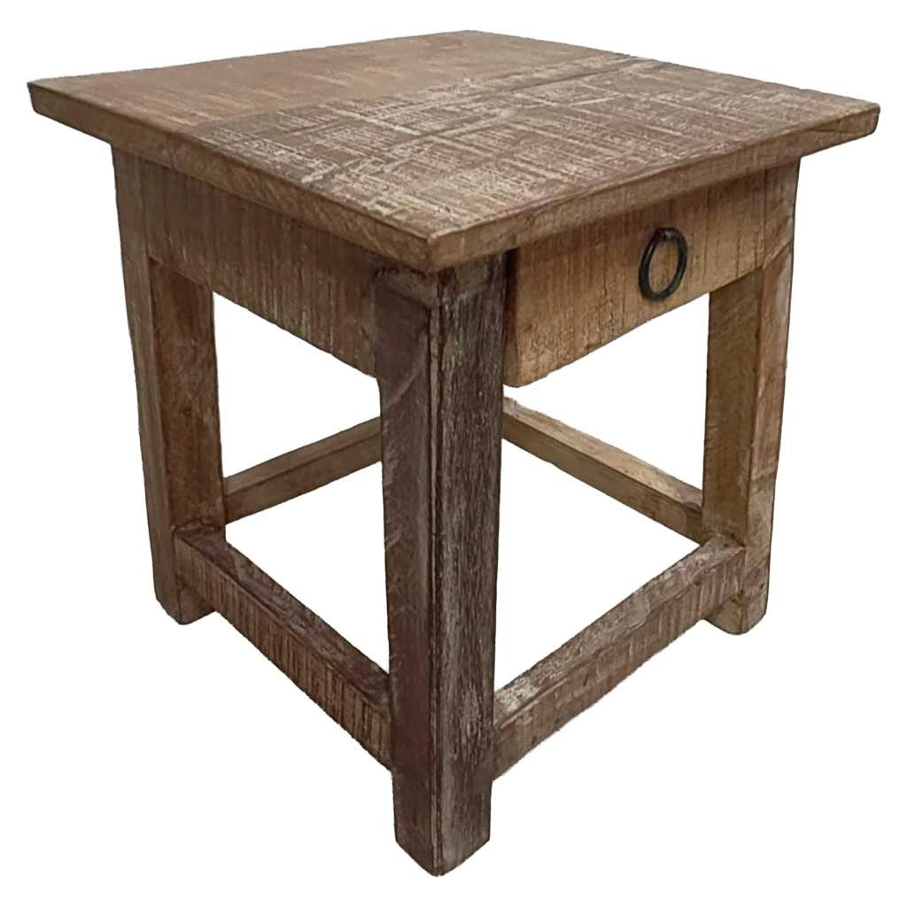 Sgabello con cassetto in legno con finitura artigianale marrone 25x25x29 h cm
