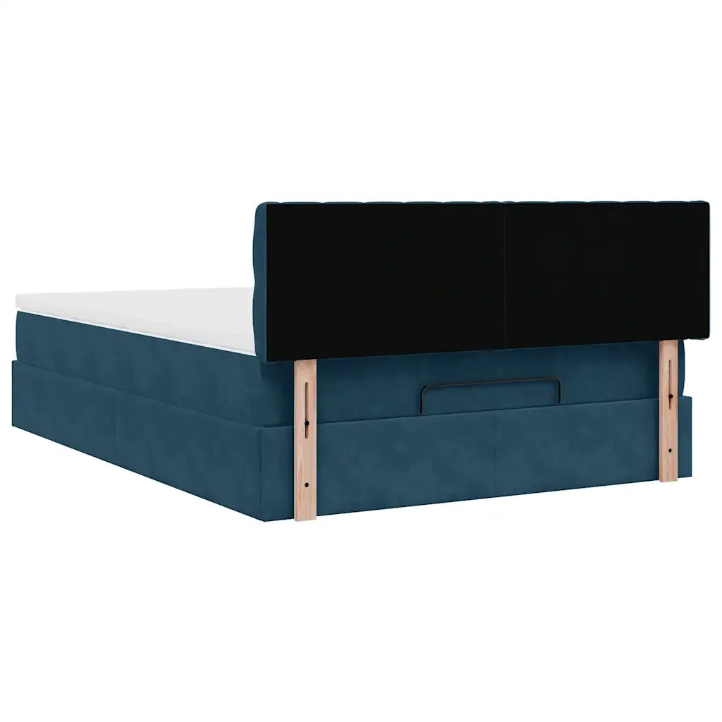 Struttura Letto Pouf con Materasso Blu 140x200cm in Velluto 3312702