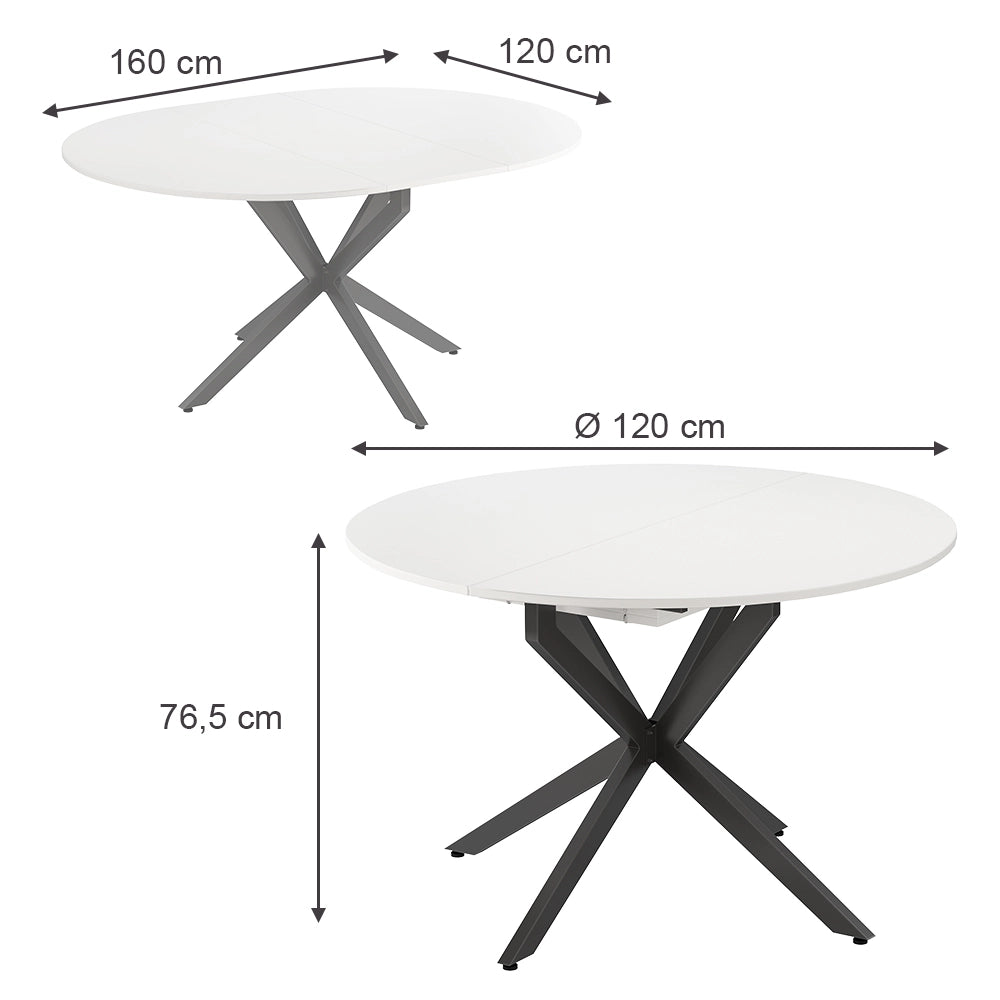Tavolo da pranzo allungabile Loyd Bianco/Nero 120 x 76.5 cm Estensibile Vicco