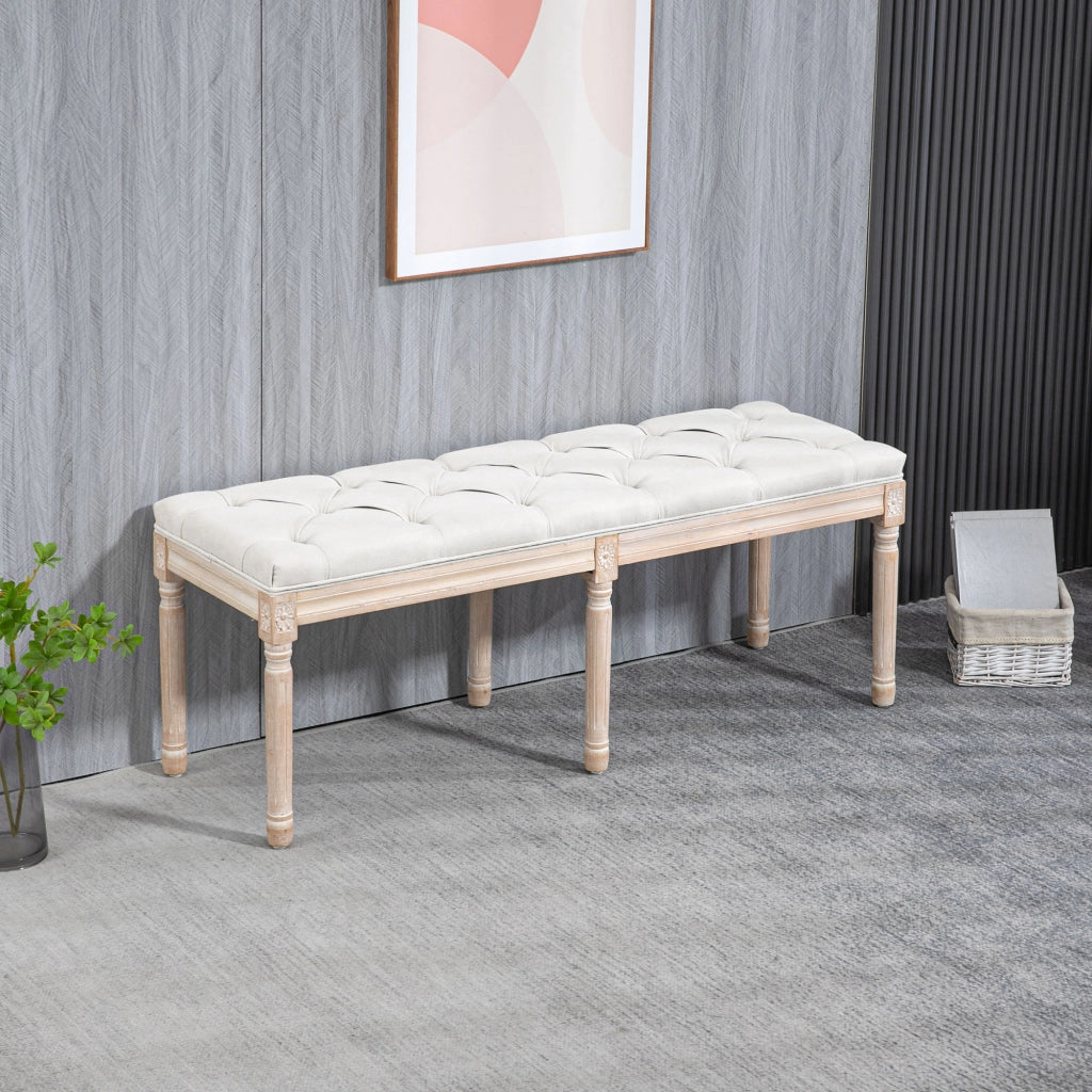Pouf imbottito per letto ¨C zephmum ¨C rivestimento tessuto beige piedi in legno massello