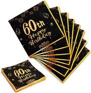Servizio di compleanni 60 tovagliolini 20 pezzi nero oro - tovagliolini di carta - 33 cm x 33 cm - decorazione di compleanno - accessori da festa - decorazione da tavola - contenuto HTML tovagliolini di carta