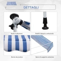 Tenda da Sole a Bracci 3x1.5m con Manovella e Struttura Telescopica, Bianco e Blu