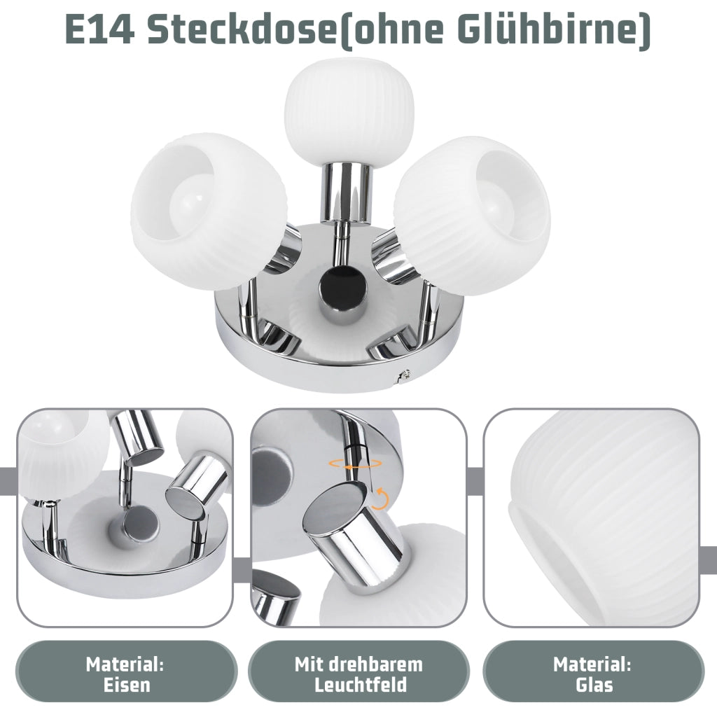 ZMH Faretto da soffitto bianco E14 Faretto orientabile con paralume in vetro per interni a 3 lampadine senza centro luce