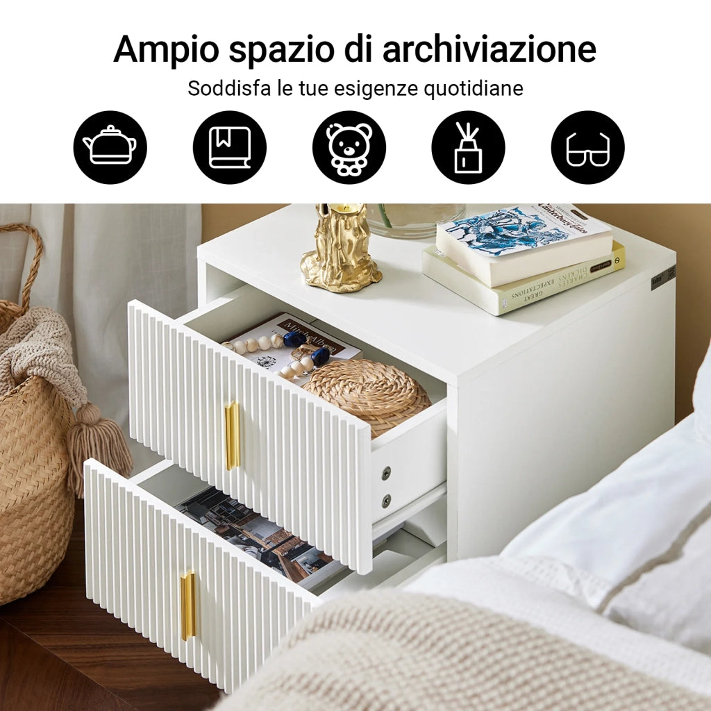 SoBuy Set di 2 Comodino Camera da Letto - Comodino con 2 Cassetti, Tavolino Salotto - Moderna Cassettiera L40 x P40 x A47 cm Bianco FBT115-Wx2