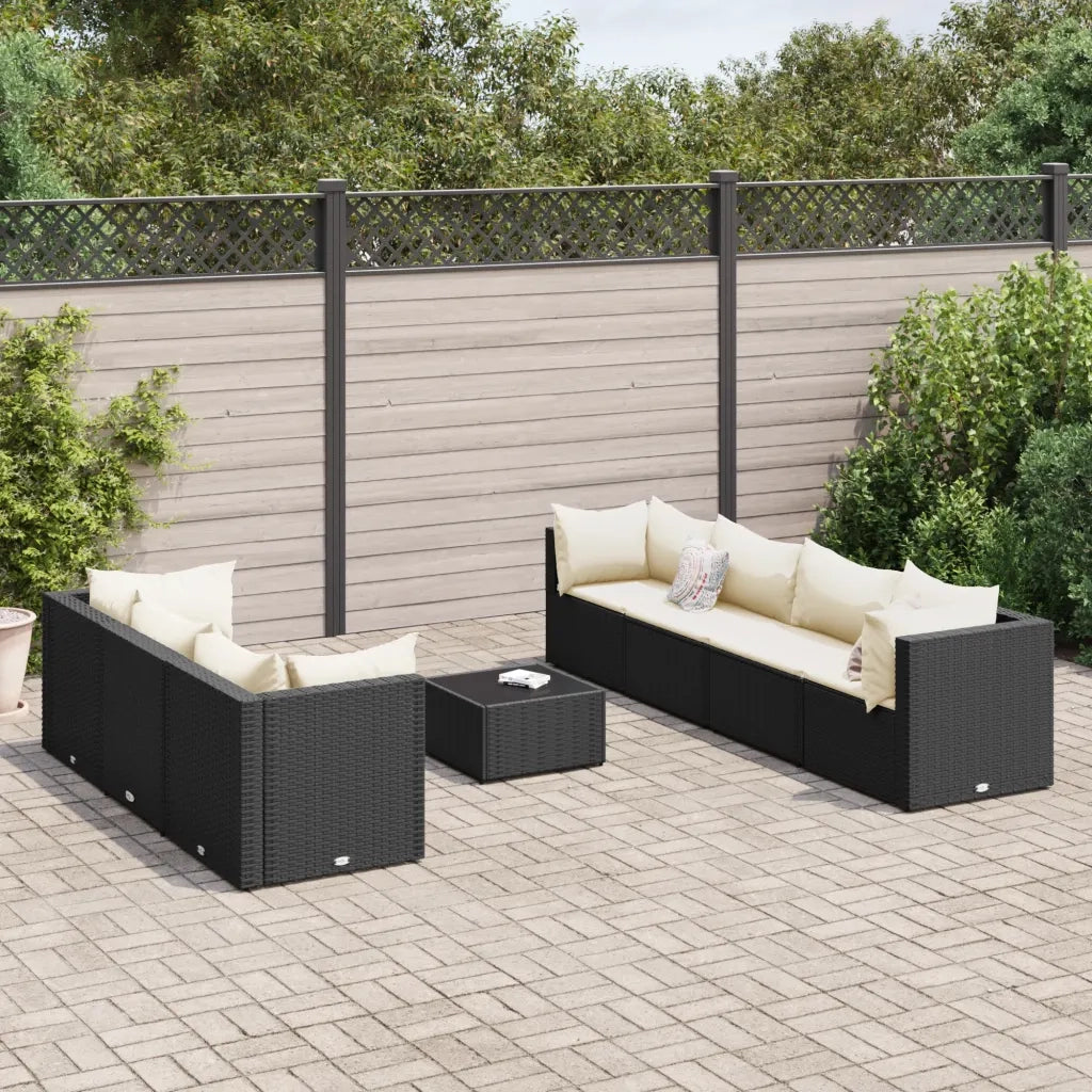 Set Mobili da Giardino con Cuscini 8 pz Nero in Polyrattan 3308032