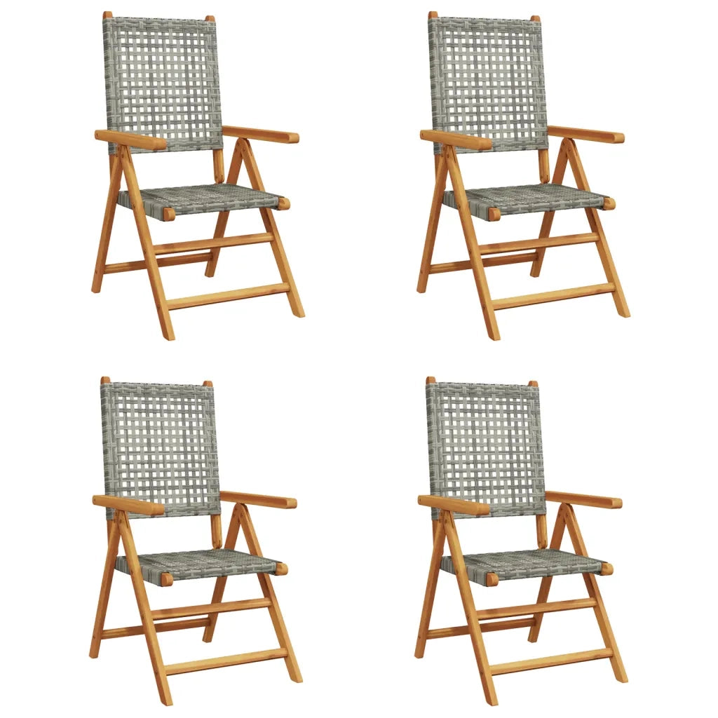 Sedie Giardino Reclinabili 4pz Grigie Polyrattan Legno Massello 3214523