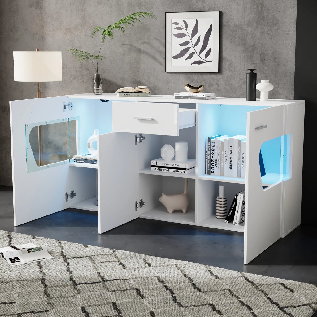 Sideboard 140x33x70 cm con luci LED in MDF bianco