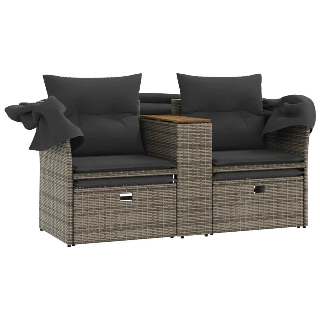 Divano Giardino 2 Posti-Sofa da Giardino-Divanetto da esterno Baldacchino e Sgabelli Grigio Polyrattan 941259