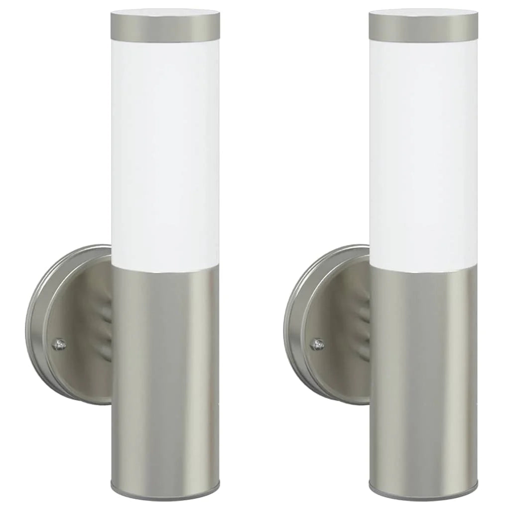 Set di 2 moderne lampade da parete cilindriche per esterni 15 x 7,5 x 33 cm in acciaio inox argento 02_0056500