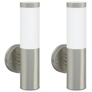 Set di 2 moderne lampade da parete cilindriche per esterni 15 x 7,5 x 33 cm in acciaio inox argento 02_0056500