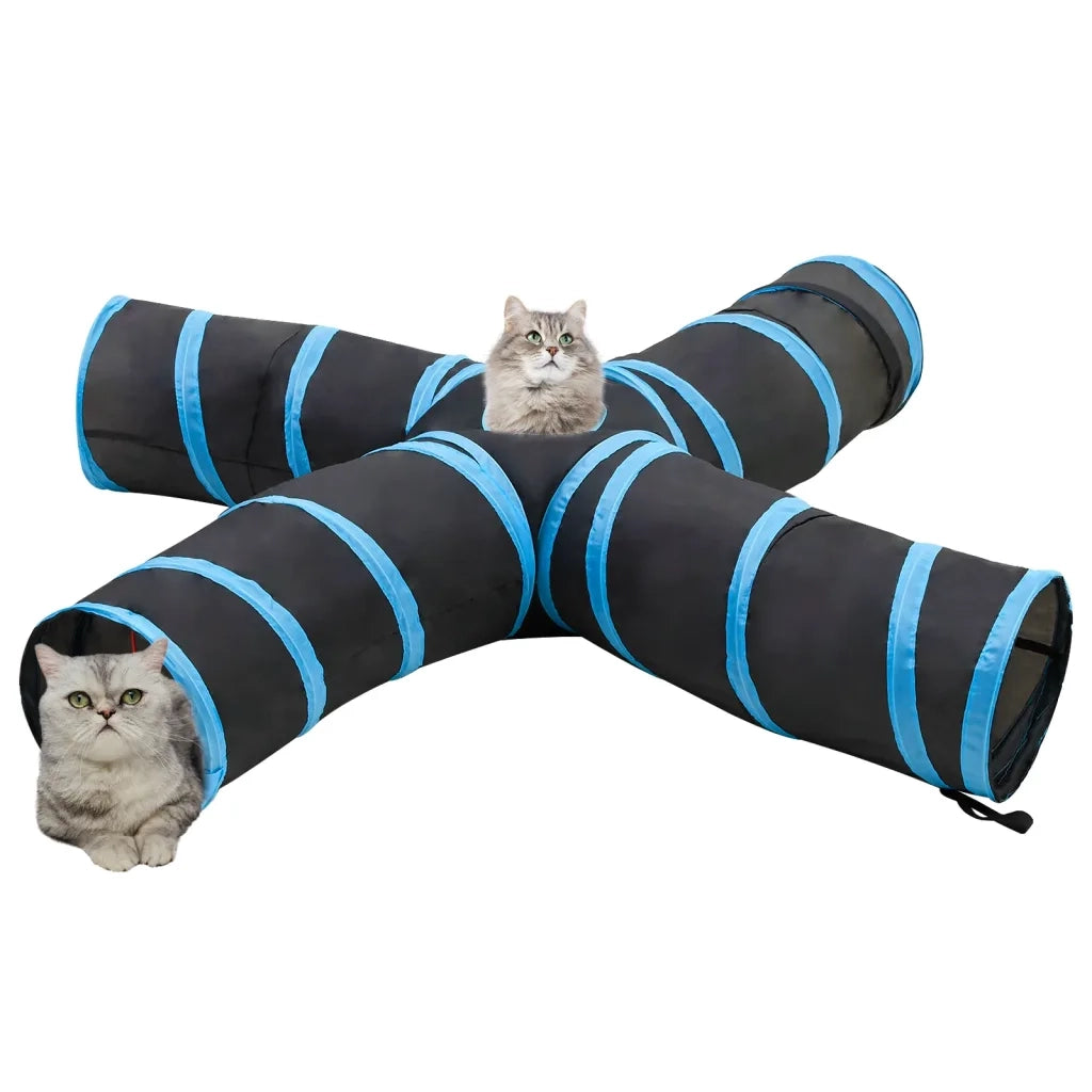 Tunnel per Gatti a 4 Vie Nero e Blu 25 cm in Poliestere CFW5416696